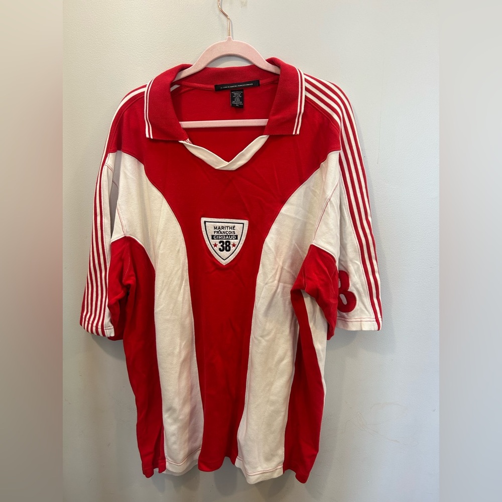 Vintage 90s Marithe Francois Girbaud Red and White Striped Polo Shirt XL